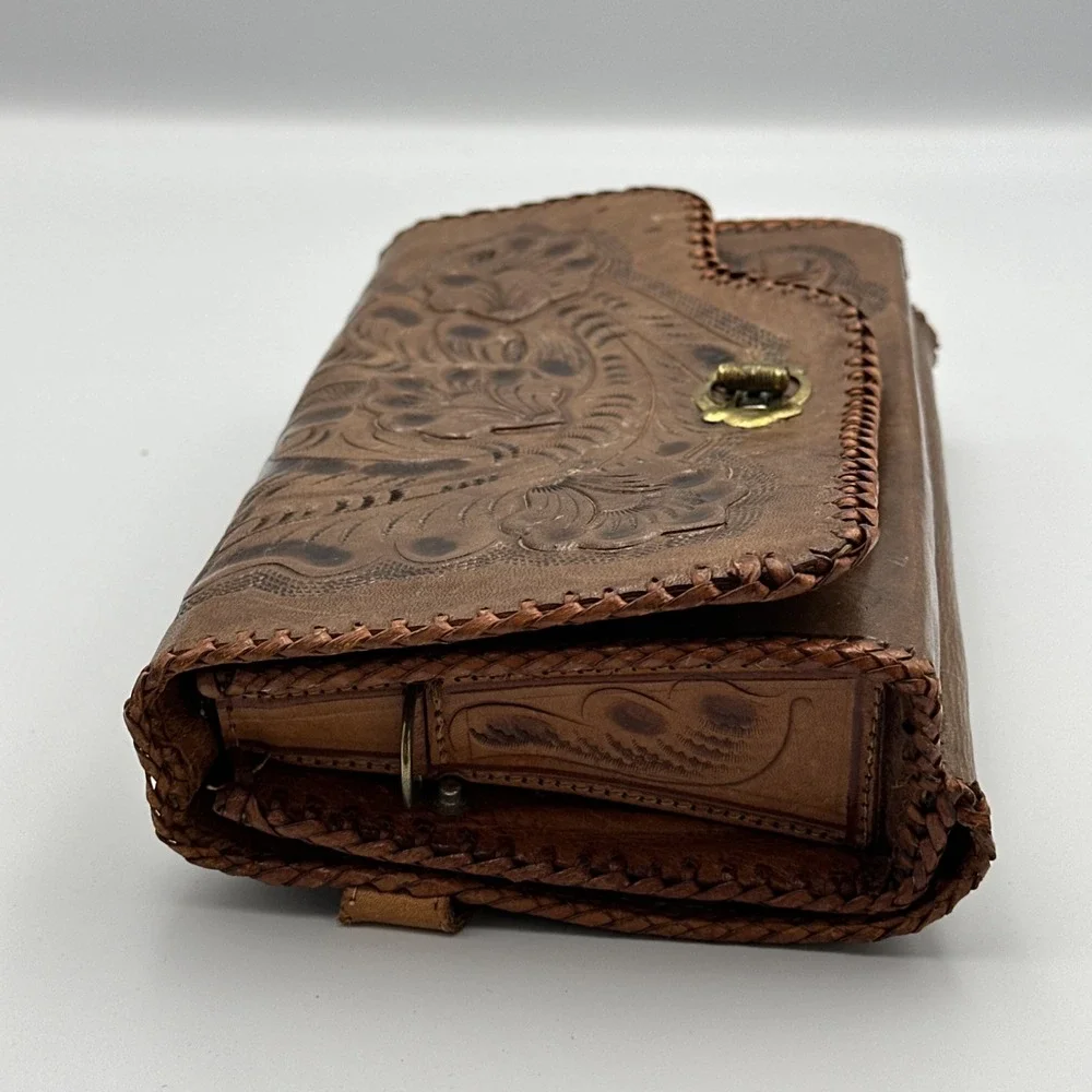 Handmade‎ Rawhide Leather Reversible Purse Handbag Floral Western Style